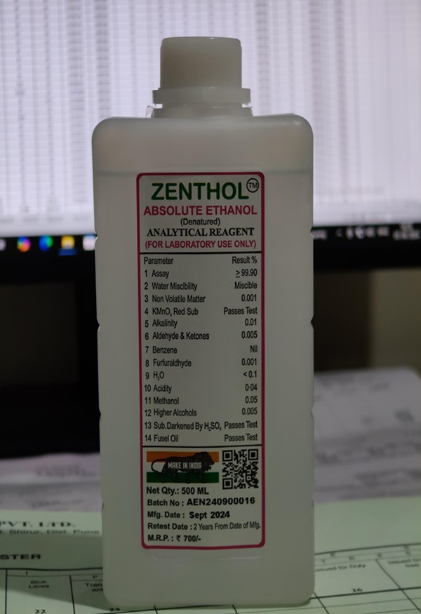 Zenthol Absolute Ethanol analytical reagent bottle